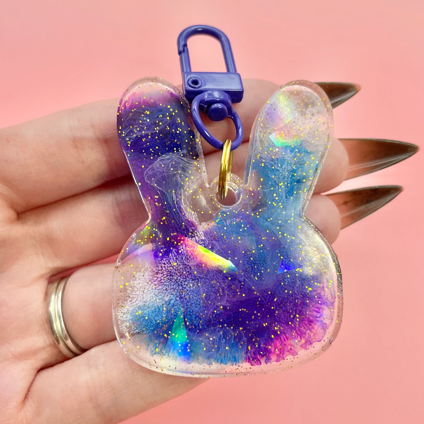 Holographic Galaxy Bun Resin Keychain