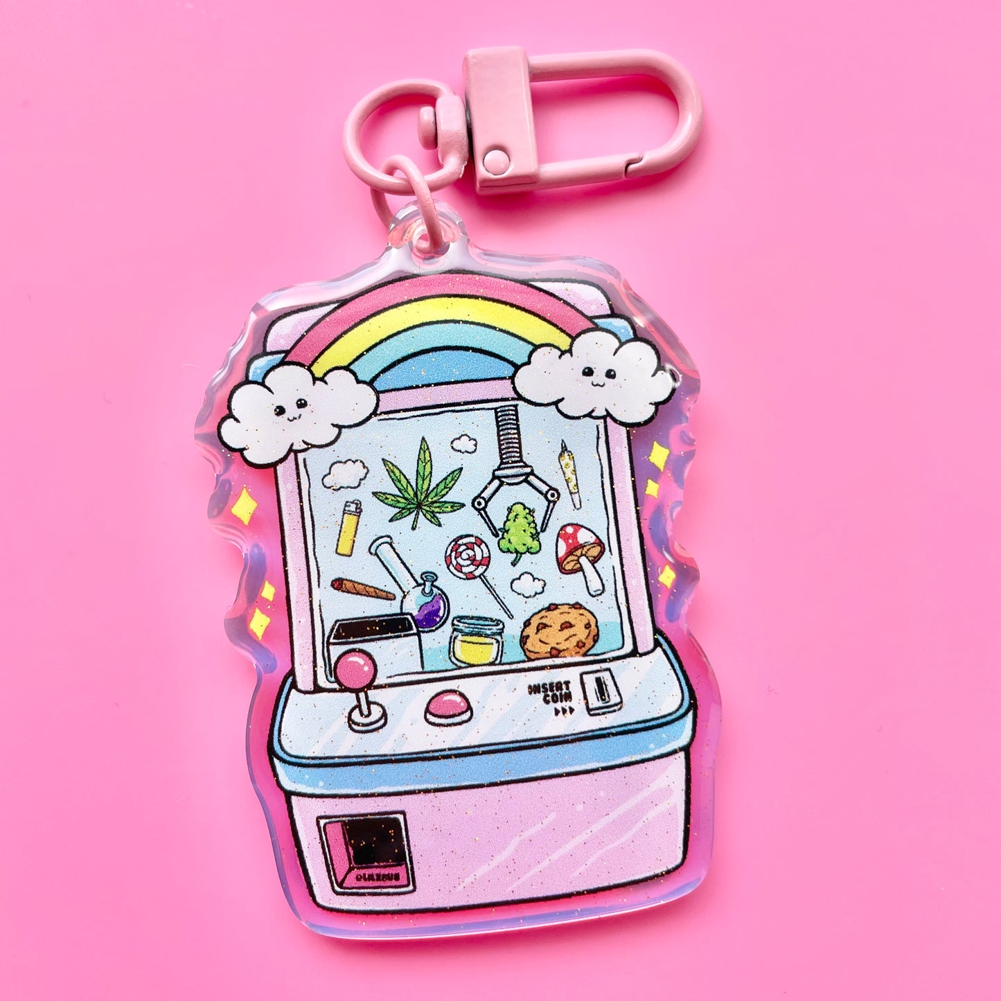 Arcade Let's Play! 2.5" Acrylic Rainbow Effect/Glitter Keychain